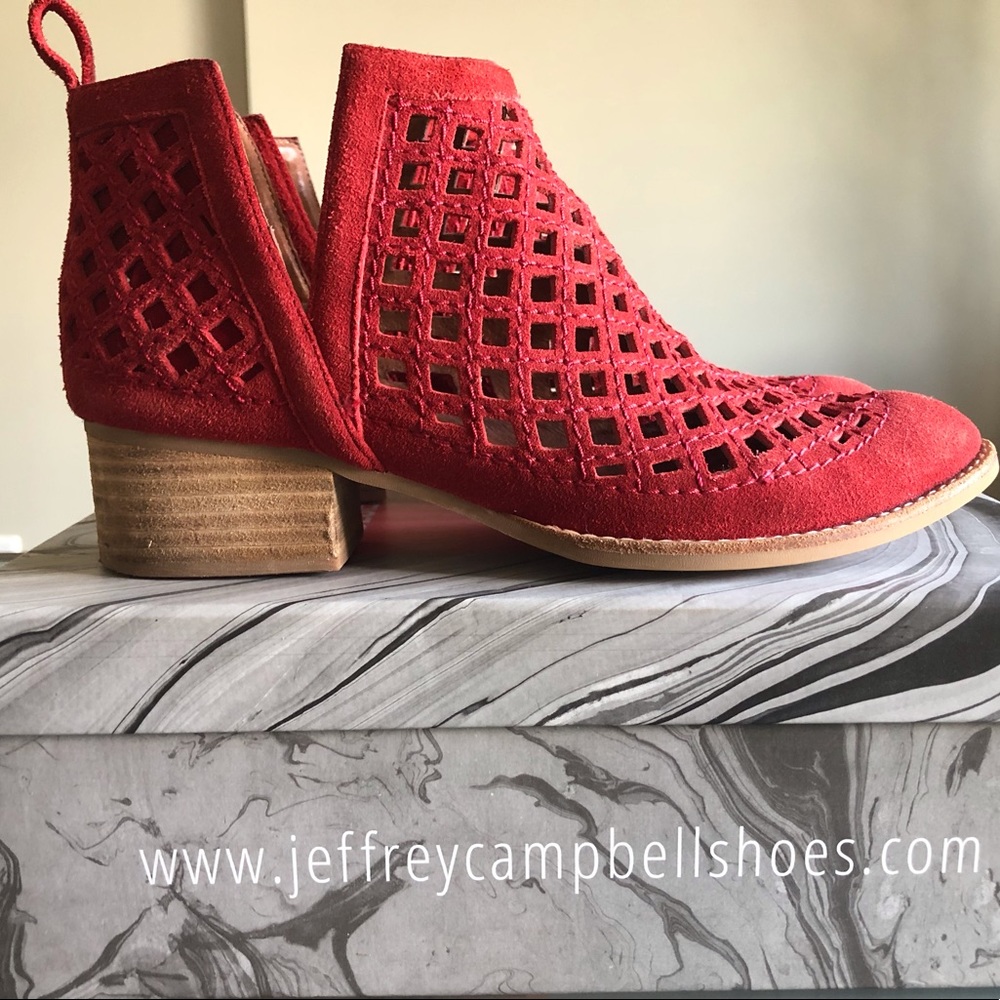 Jeffrey Campbell Taggart red suede booties